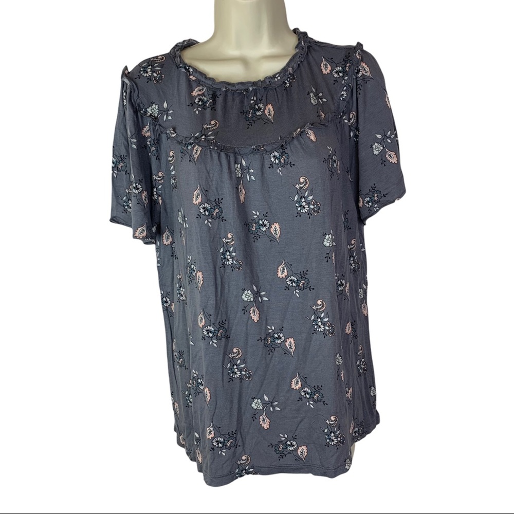 LOFT Outlet Gray Floral Top Blouse New Shirt